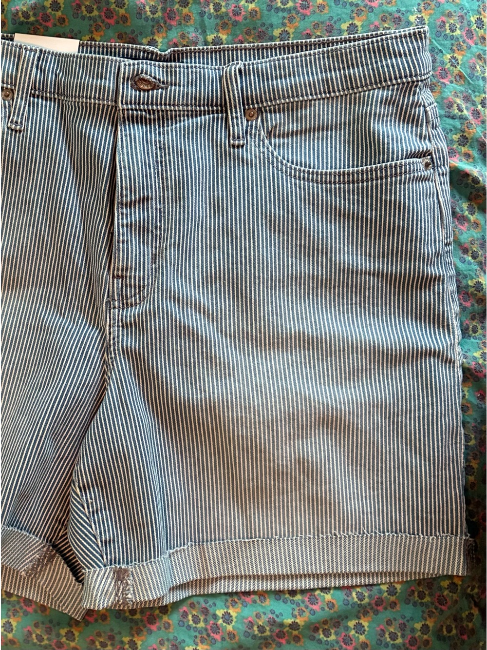 Calvin Klein Jeans Women's Striped Bermuda Shorts - Navy & White 15” length